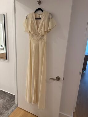 Jarlo Light Yellow/Ivory Lace-Waist Maxi Dress with Flutter Sleeves